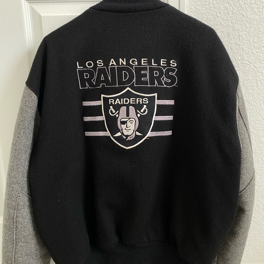 Delong Black and Gray Raiders Varsity Jacket vintage men’s large
